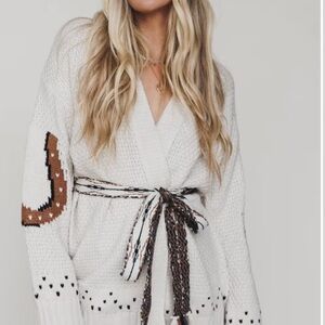 Retro folk Cardigan with Belt